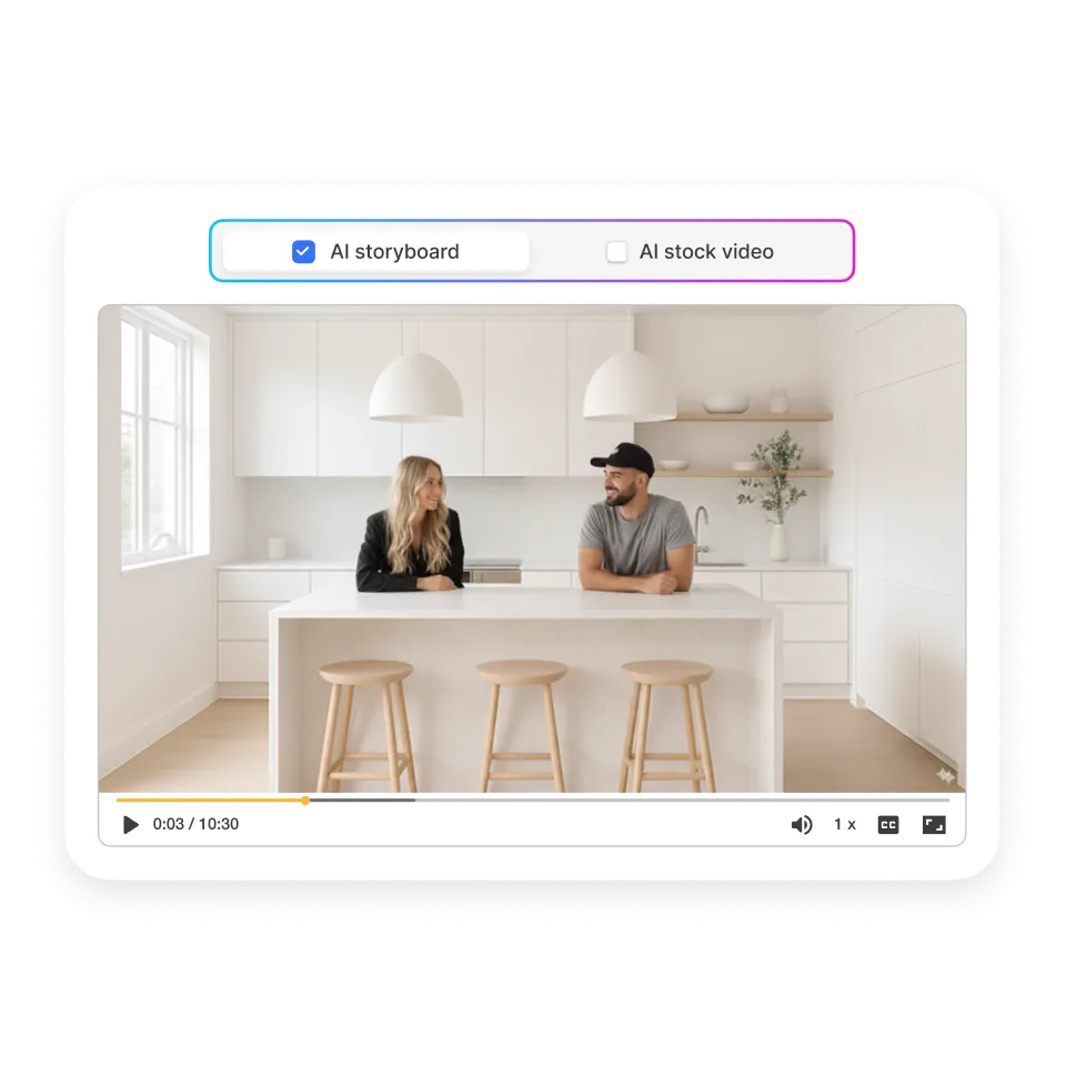 Visla storyboard showing AI-generated scene images for review before generating selected scenes as AI video clips